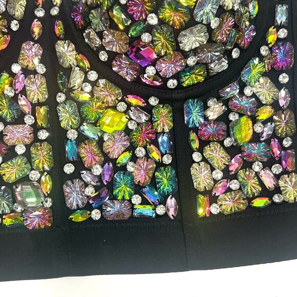 AB Rhinestone Encrusted Corset Bra Bustier Crop Top EDC RAVE FUN FESTIVAL FLIRTY - Picture 4 of 10
